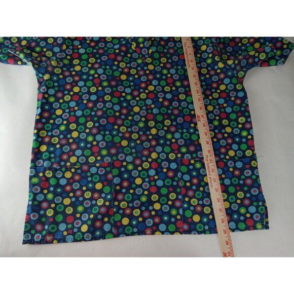 HUB-A DUB-SCRUBS Women's Polk Dot  Multicolor V Neck Scrub Top sz 1 XL - Picture 6 of 7